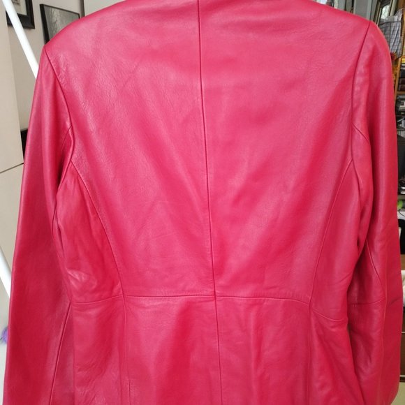 Red Leather Jacket / Blazer -(size M)-LNR - La Nouvelle Renaissance LNR Vintage - Picture 4 of 5